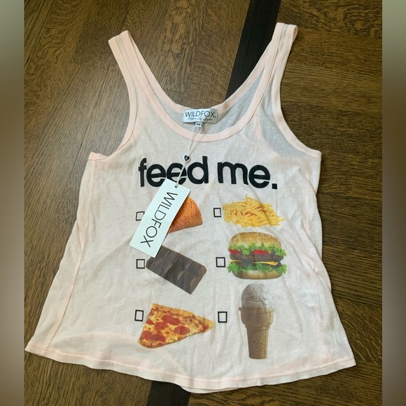 WILDFOX Feed Me Foodie Graphic Tank Top Pink Women’s Size Small/XS Brand New - Picture 9 of 11